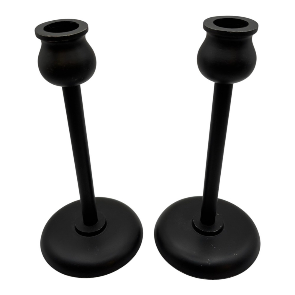 Pottery Barn Black Cast Metal Candle Holders Candlesticks Set of 2